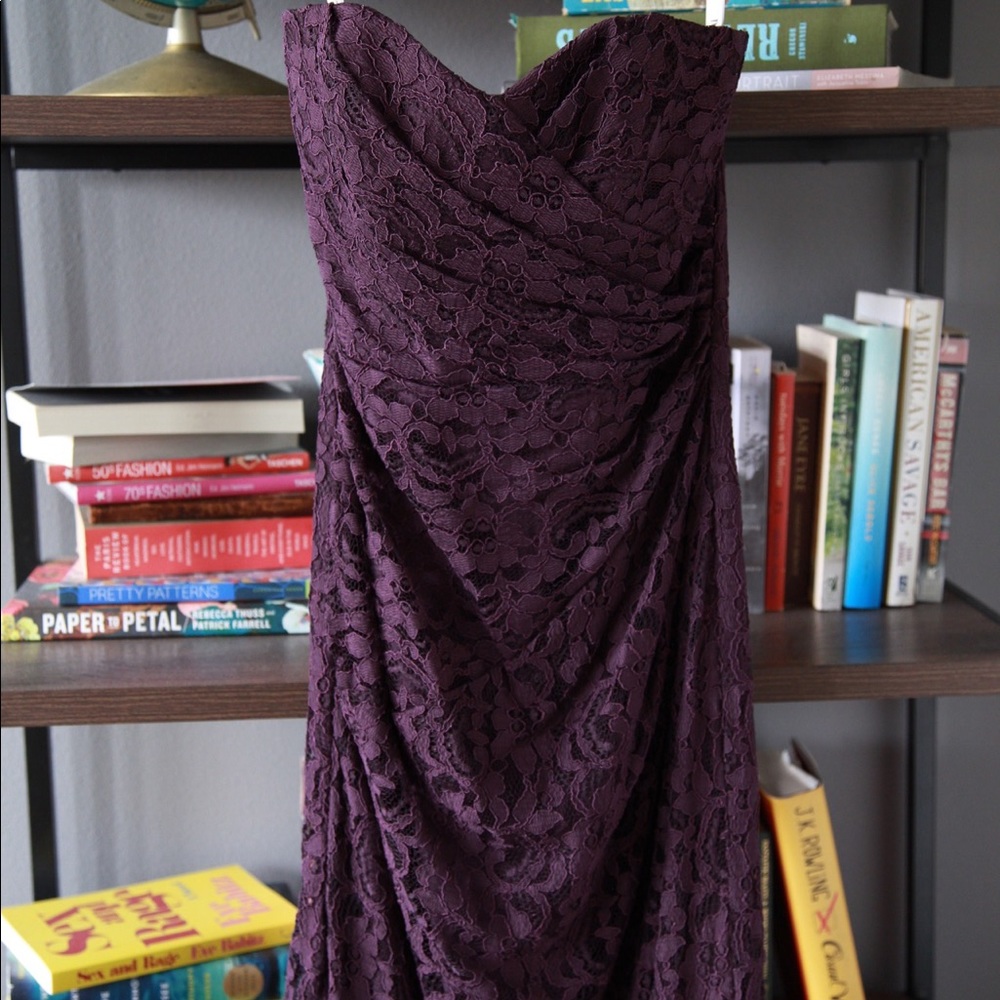 David’s Bridal plum lace bridesmaid dress